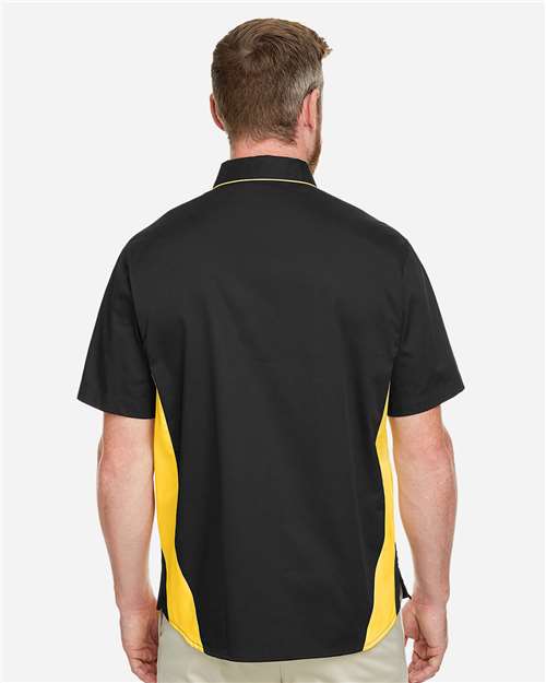 Harriton M586 Men's Flash IL Colorblock Shirt - Black/ Sunray Yellow - model back