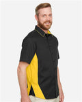 Harriton M586 Men's Flash IL Colorblock Shirt - Black/ Sunray Yellow - model side