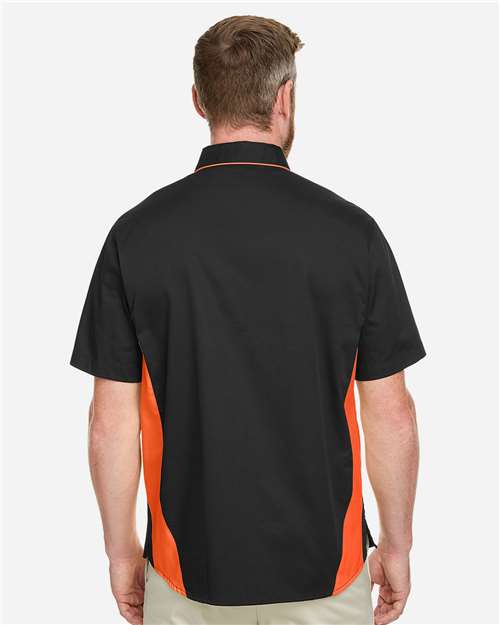 Harriton M586 Men's Flash IL Colorblock Shirt - Black/ Team Orange - model back