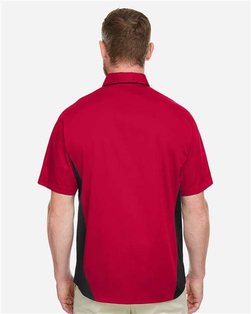Harriton M586 Men's Flash IL Colorblock Shirt - Red/ Black - model back