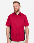 Harriton M586 Men's Flash IL Colorblock Shirt - Red/ Black - model front