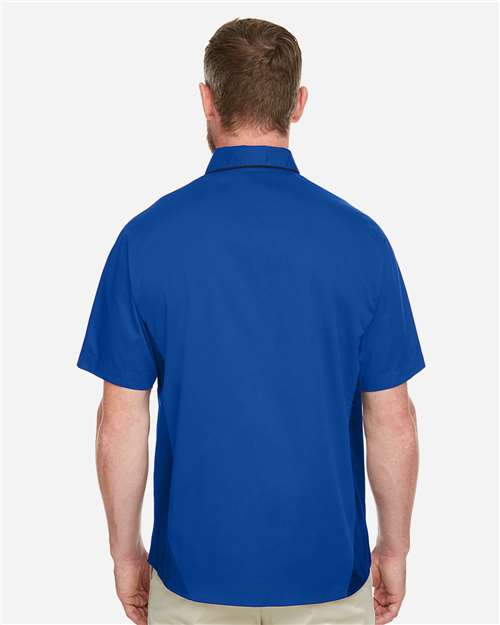 Harriton M586 Men's Flash IL Colorblock Shirt - True Royal/ Black - model back