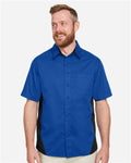 Harriton M586 Men's Flash IL Colorblock Shirt - True Royal/ Black - model front