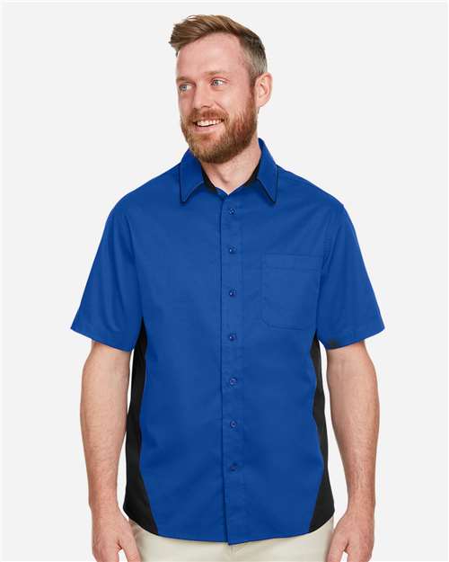 Harriton M586 Men's Flash IL Colorblock Shirt - True Royal/ Black - model front