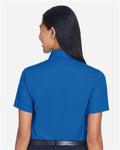 Harriton M500SW Women's Easy Blend Short Sleeve Twill Dress Shirt with Stain-Release - French Blue - model back