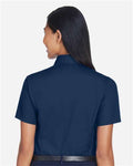 Harriton M500SW Women's Easy Blend Short Sleeve Twill Dress Shirt with Stain-Release - Navy - model back