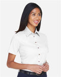 Harriton M500SW Women's Easy Blend Short Sleeve Twill Dress Shirt with Stain-Release - White - model side