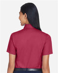 Harriton M500SW Women's Easy Blend Short Sleeve Twill Dress Shirt with Stain-Release - Wine - model back