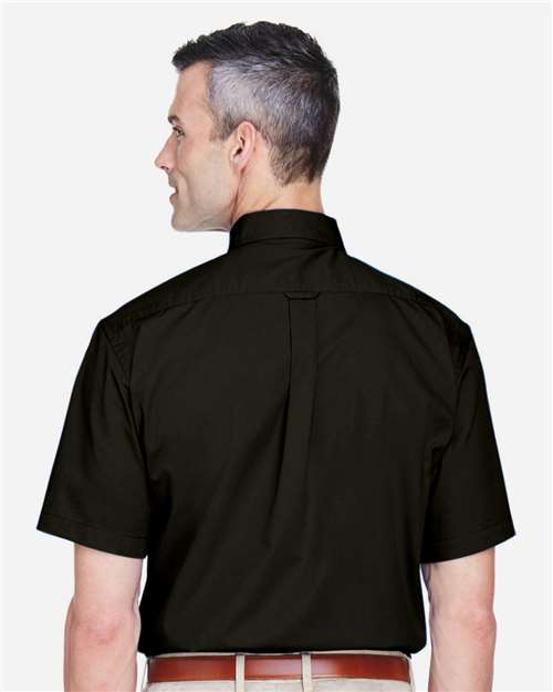 Harriton M500S Men's Easy Blend Twill Dress Shirt with Stain-Release - Black - model back