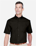 Harriton M500S Men's Easy Blend Twill Dress Shirt with Stain-Release - Black - model front
