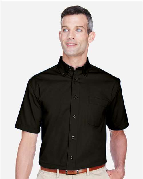Harriton M500S Men's Easy Blend Twill Dress Shirt with Stain-Release - Black - model front