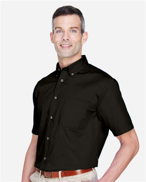 Harriton M500S Men's Easy Blend Twill Dress Shirt with Stain-Release - Black - model side