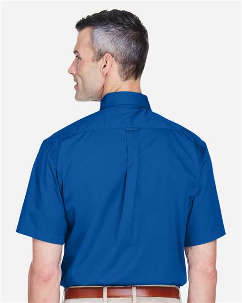 Harriton M500S Men's Easy Blend Twill Dress Shirt with Stain-Release - French Blue - model back