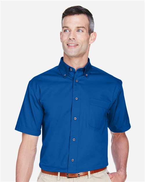 Harriton M500S Men's Easy Blend Twill Dress Shirt with Stain-Release - French Blue - model front