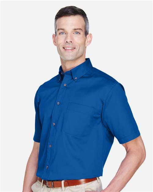 Harriton M500S Men's Easy Blend Twill Dress Shirt with Stain-Release - French Blue - model side