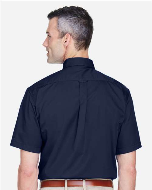 Harriton M500S Men's Easy Blend Twill Dress Shirt with Stain-Release - Navy - model back