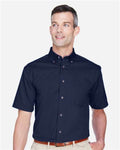 Harriton M500S Men's Easy Blend Twill Dress Shirt with Stain-Release - Navy - model front