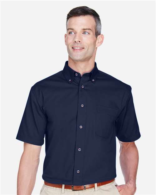 Harriton M500S Men's Easy Blend Twill Dress Shirt with Stain-Release - Navy - model front