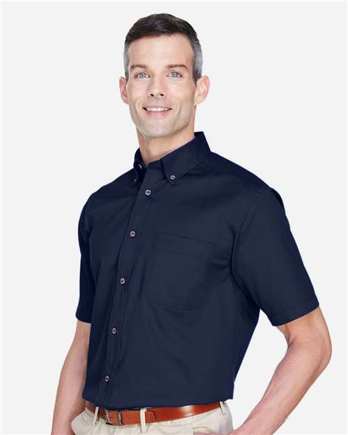 Harriton M500S Men's Easy Blend Twill Dress Shirt with Stain-Release - Navy - model side
