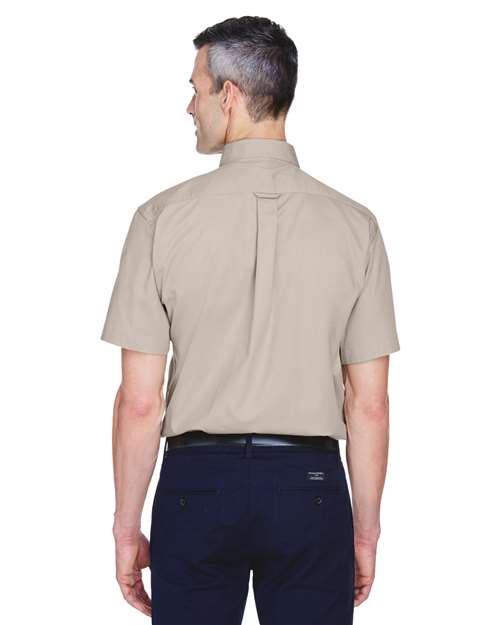 Harriton M500S Men's Easy Blend Twill Dress Shirt with Stain-Release - Stone - model back