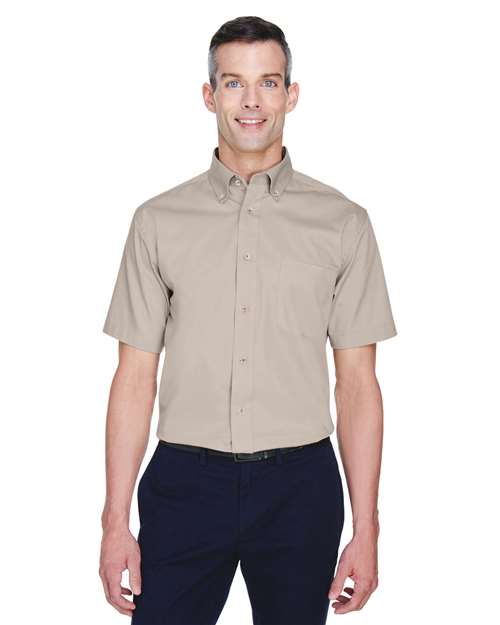 Harriton M500S Men's Easy Blend Twill Dress Shirt with Stain-Release - Stone - model front