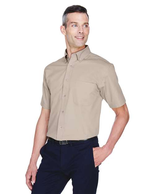 Harriton M500S Men's Easy Blend Twill Dress Shirt with Stain-Release - Stone - model side