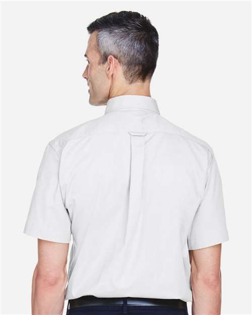 Harriton M500S Men's Easy Blend Twill Dress Shirt with Stain-Release - White - model back