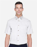 Harriton M500S Men's Easy Blend Twill Dress Shirt with Stain-Release - White - model front