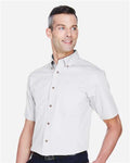 Harriton M500S Men's Easy Blend Twill Dress Shirt with Stain-Release - White - model side