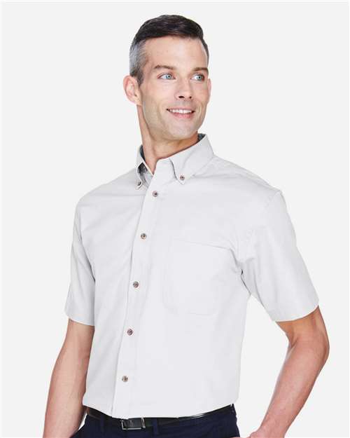 Harriton M500S Men's Easy Blend Twill Dress Shirt with Stain-Release - White - model side