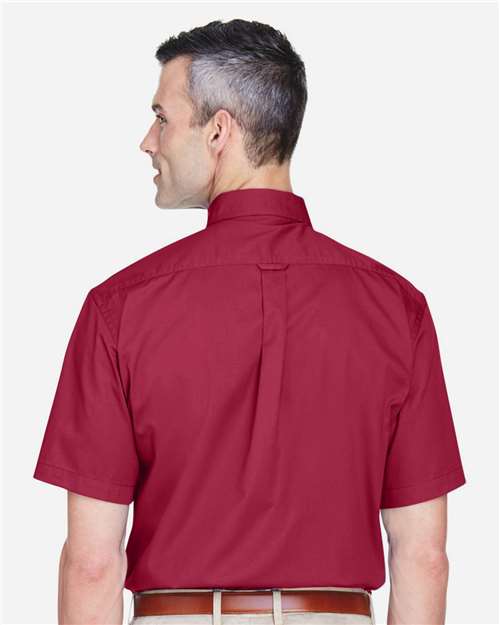 Harriton M500S Men's Easy Blend Twill Dress Shirt with Stain-Release - Wine - model back