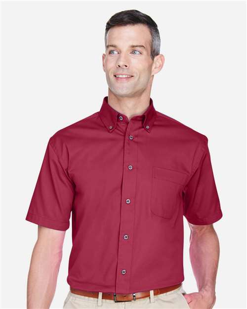 Harriton M500S Men's Easy Blend Twill Dress Shirt with Stain-Release - Wine - model front