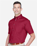 Harriton M500S Men's Easy Blend Twill Dress Shirt with Stain-Release - Wine - model side