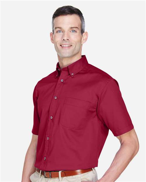 Harriton M500S Men's Easy Blend Twill Dress Shirt with Stain-Release - Wine - model side