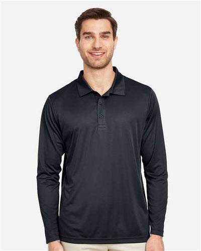 Team 365 TT51L Men's Zone Performance Long Sleeve Polo - Black - model front