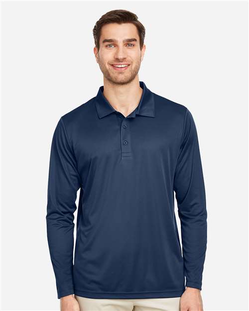 Team 365 TT51L Men's Zone Performance Long Sleeve Polo - Sport Dark Navy - model front