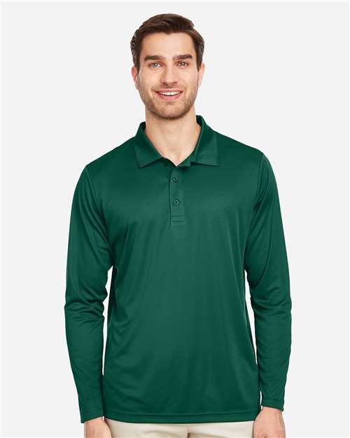 Team 365 TT51L Men's Zone Performance Long Sleeve Polo - Sport Forest - model front