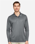 Team 365 TT51L Men's Zone Performance Long Sleeve Polo - Sport Graphite - model front