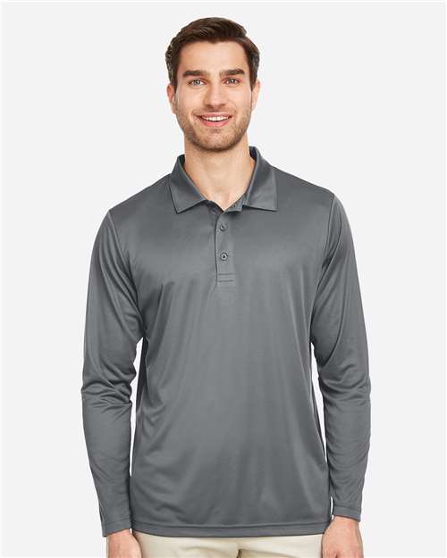 Team 365 TT51L Men's Zone Performance Long Sleeve Polo - Sport Graphite - model front
