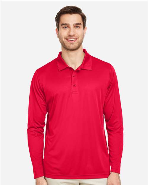 Team 365 TT51L Men's Zone Performance Long Sleeve Polo - Sport Red - model front