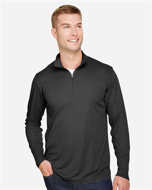 Team 365 TT31H Men's Zone Sonic Heather Performance Quarter-Zip Pullover - Black Heather - model front