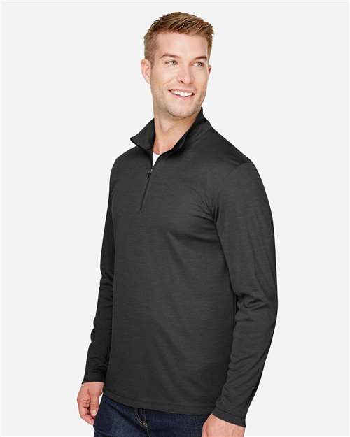 Team 365 TT31H Men's Zone Sonic Heather Performance Quarter-Zip Pullover - Black Heather - model side