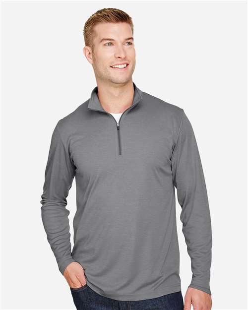 Team 365 TT31H Men's Zone Sonic Heather Performance Quarter-Zip Pullover - Dark Grey Heather - model front