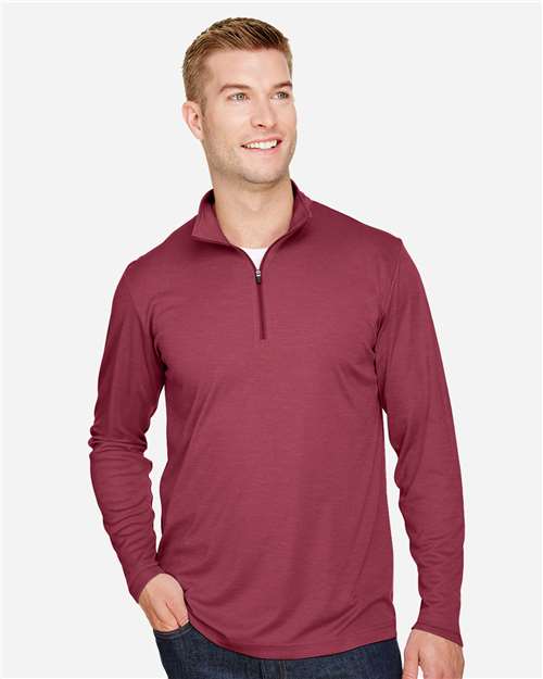 Team 365 TT31H Men's Zone Sonic Heather Performance Quarter-Zip Pullover - Sport Maroon Heather - model front