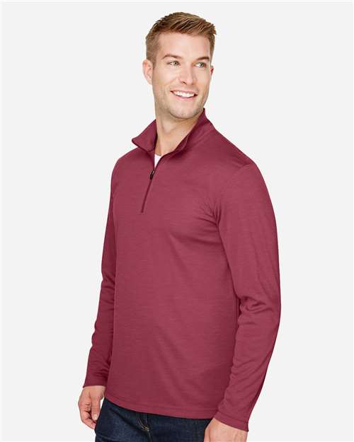 Team 365 TT31H Men's Zone Sonic Heather Performance Quarter-Zip Pullover - Sport Maroon Heather - model side