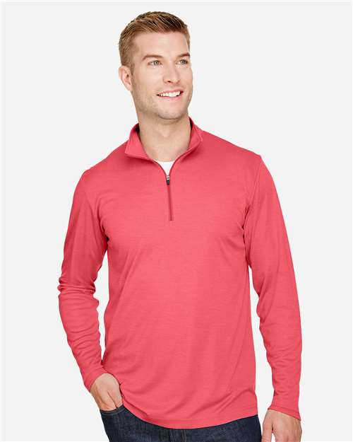 Team 365 TT31H Men's Zone Sonic Heather Performance Quarter-Zip Pullover - Sport Red Heather - model front