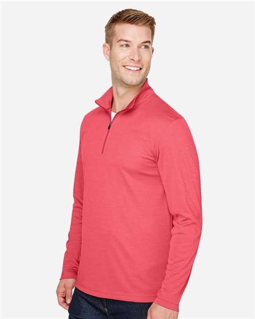 Team 365 TT31H Men's Zone Sonic Heather Performance Quarter-Zip Pullover - Sport Red Heather - model side