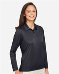 Team 365 TT51LW Women's Zone Performance Long Sleeve Polo - Black - model side