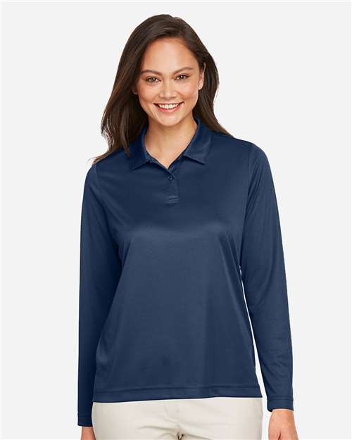 Team 365 TT51LW Women's Zone Performance Long Sleeve Polo - Sport Dark Navy - model front