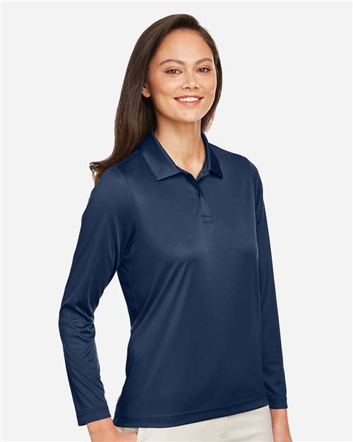 Team 365 TT51LW Women's Zone Performance Long Sleeve Polo - Sport Dark Navy - model side